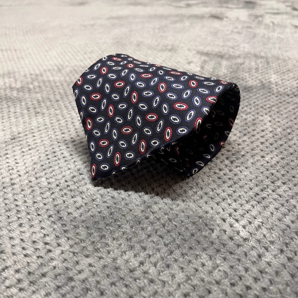 Don Loper Beverly Hills Mens Navy Blue Medallion 100% Italian Silk Necktie Tie